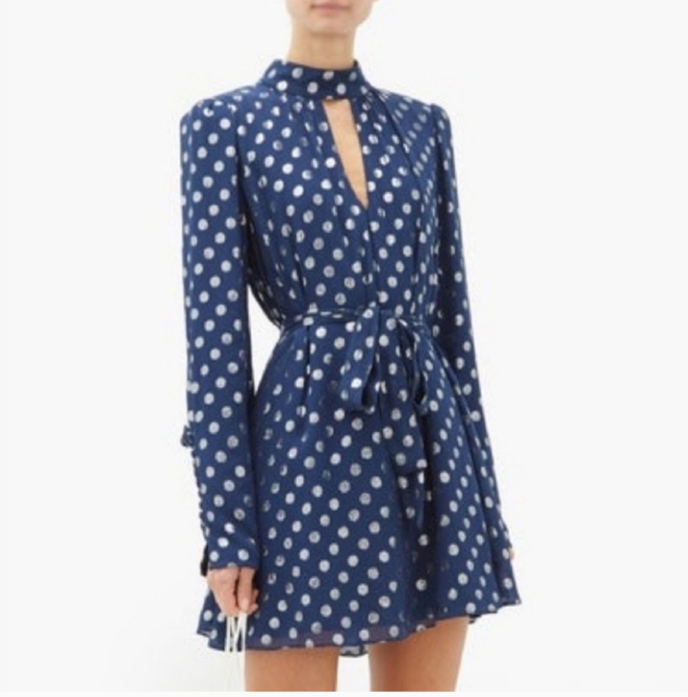 NWT Saloni Metallic Polka Jacquard Dress Silk Tania Mini Chiffon Size 2 Flowy